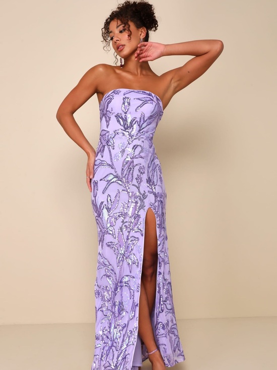 Lulus Dresses & Skirts - Lulus Shimmering Icon Lavender Sequin Lace-Up Strapless Maxi Dress